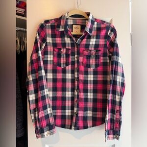 Hollister Pink and Navy Plaid Shirt